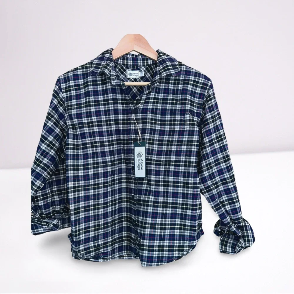 Alpine Design Womens Size‎ XS MidWeight Plaid Flannel Navy Cream Timberline